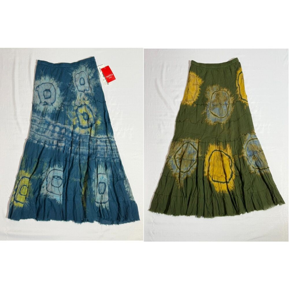 Nolita Tie-Dye Tiered Boho Maxi Skirt Bundle | Y2K Hippie Earthy | Size Medium